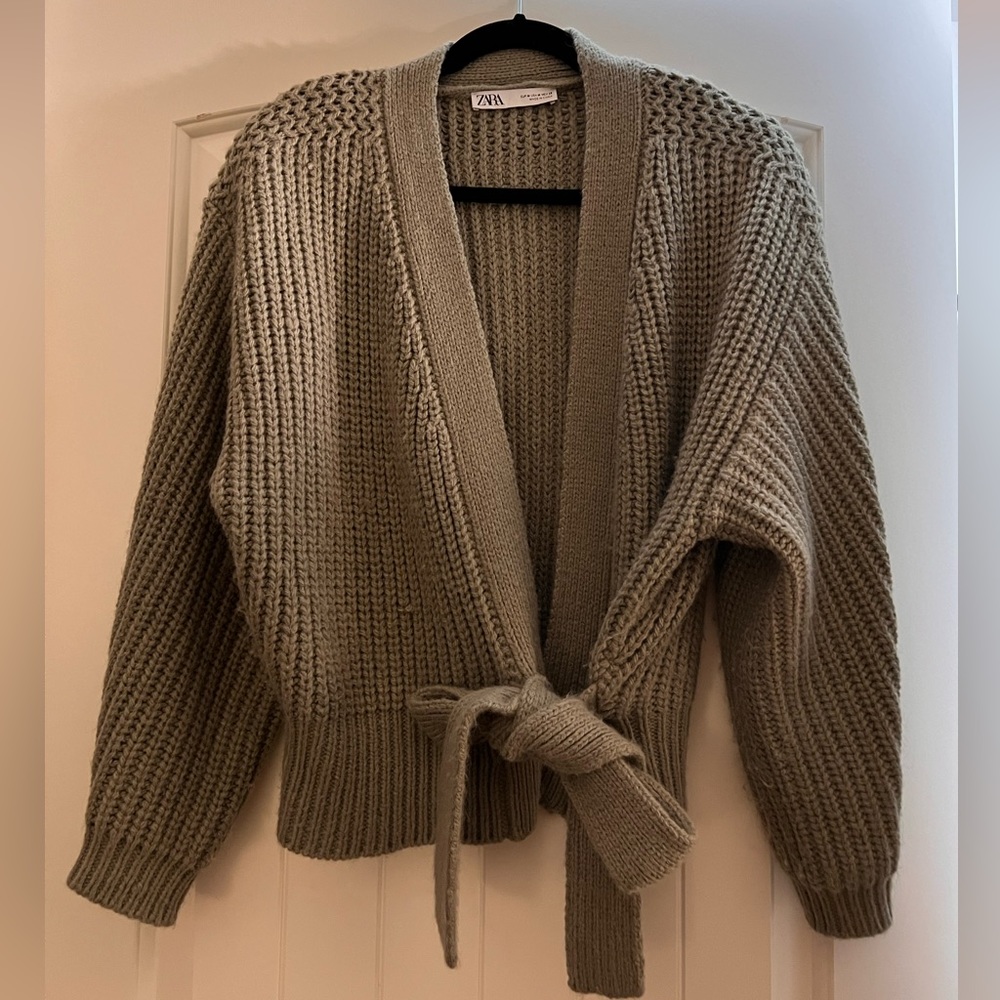 Zara cable knit wrap sweater - sage green